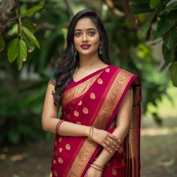 Chanderi Cotton Saree with Ethnic Border - Image 2