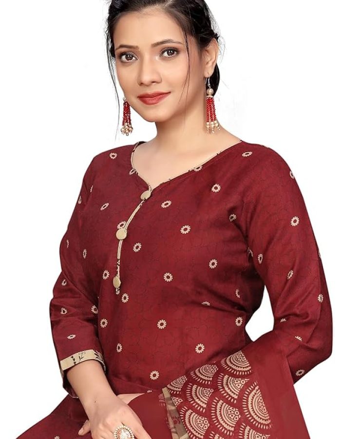 Rajnandini Women Maroon Cotton Printed Ready To Wear Patiala Salwar Suit